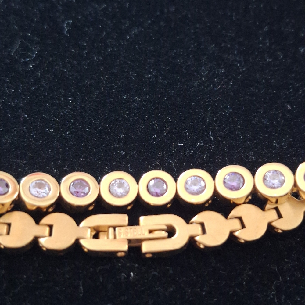 Rustic Cuff Purple And Goldtone Stainless Steel Bracelet With Case - Picture 4 of 6